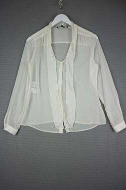 Jones New York Petite Sheer tie neck draped lapel long sleeve blouse Size 4